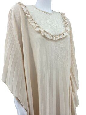 Vintage St. Michael Beige Pleated Maxi Kaftan Dress Size 12-14